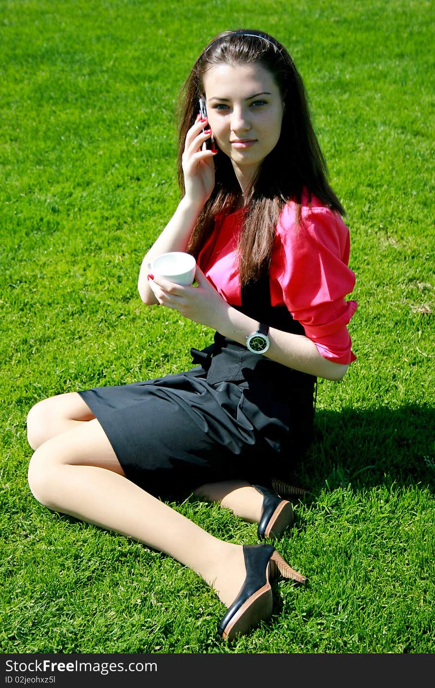 Young Businesswoman Drinking Tea