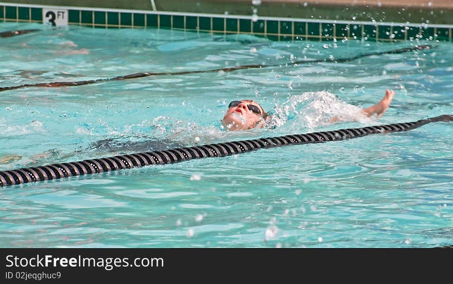 Young Boy /Backstroke In Pool