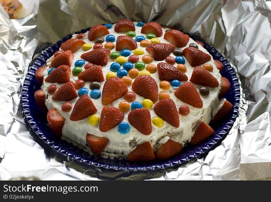 Strawberry cake on a dish