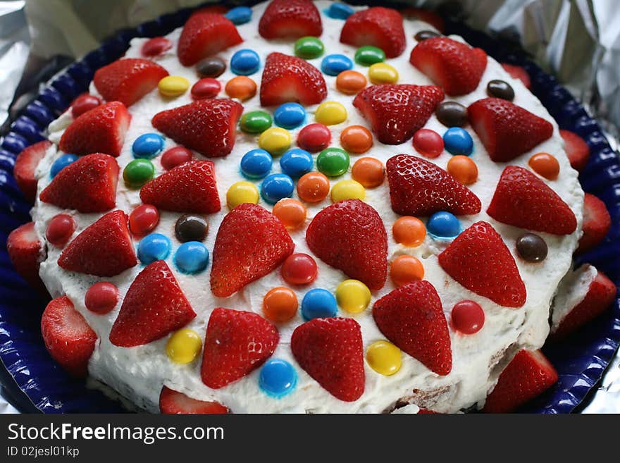 Strawberry cake on a dish