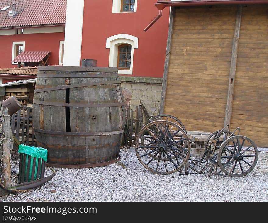 Vinatage agricultural instruments in Czech village. Vinatage agricultural instruments in Czech village.