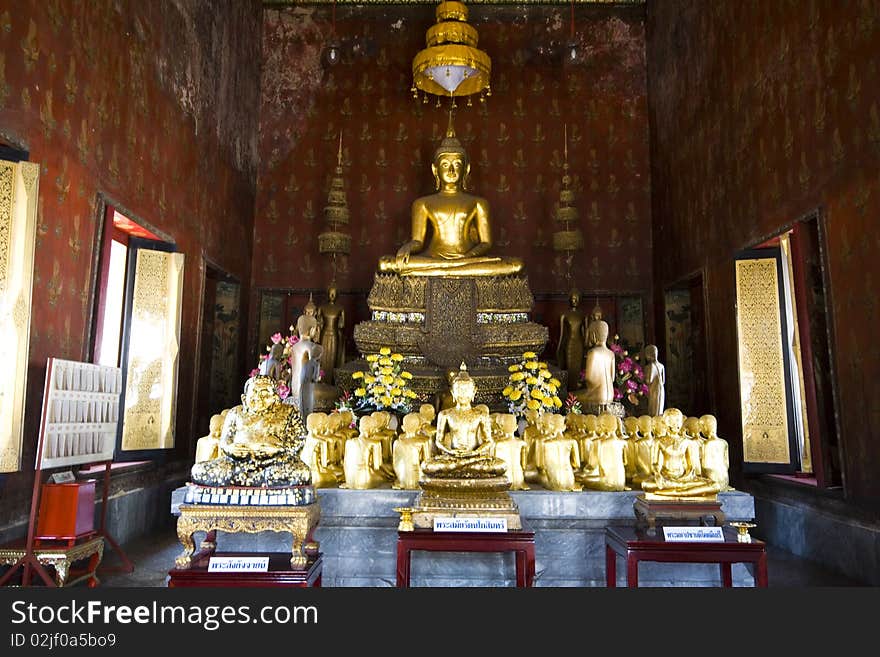 Buddha in Temple of Wat Thep Ti Da Ram center of Bangkok Thailand