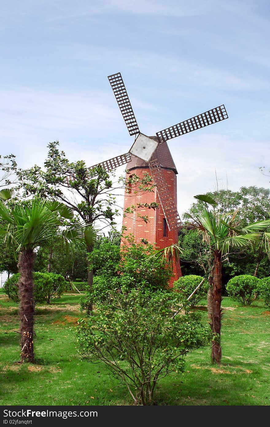 A traditional and typical Dutch windmill on the salient angle of a bastion