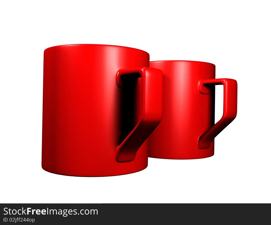 Two red empty cups on a white background. Two red empty cups on a white background