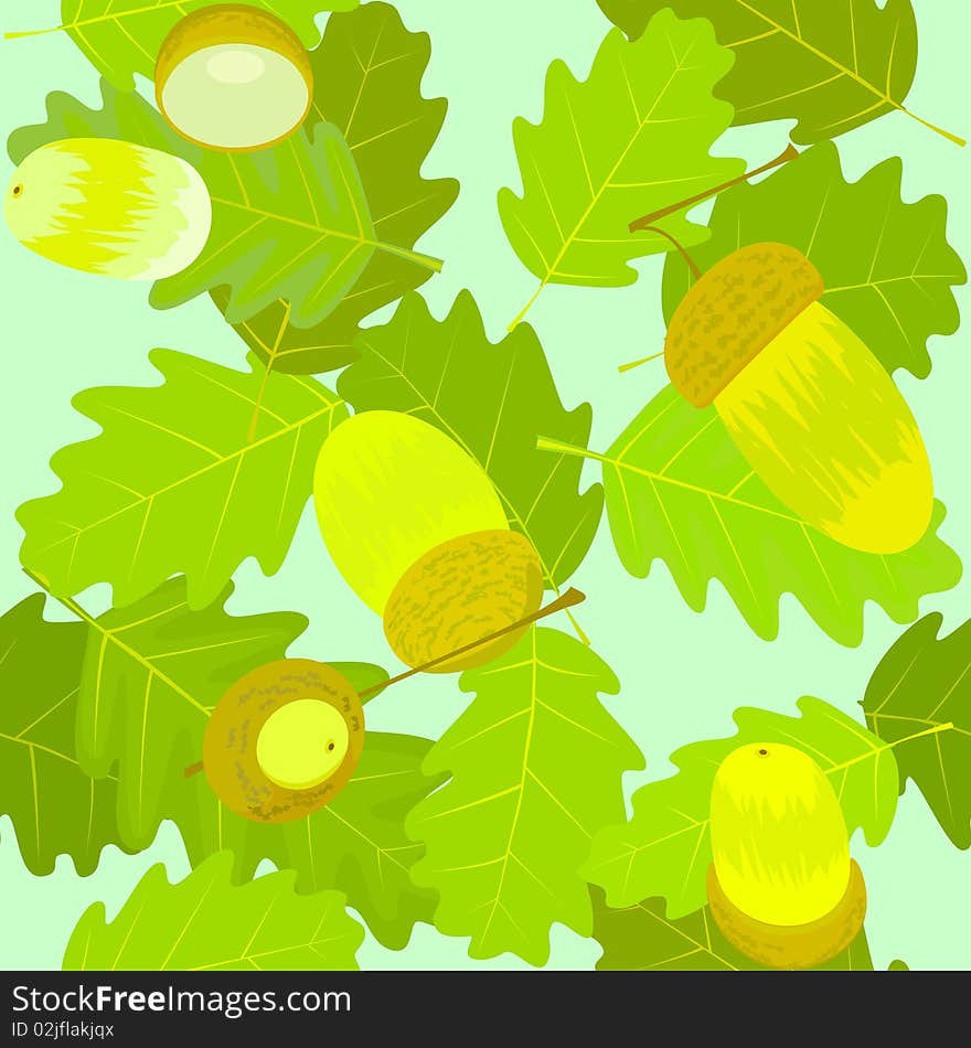 Oak acorn with leafs background