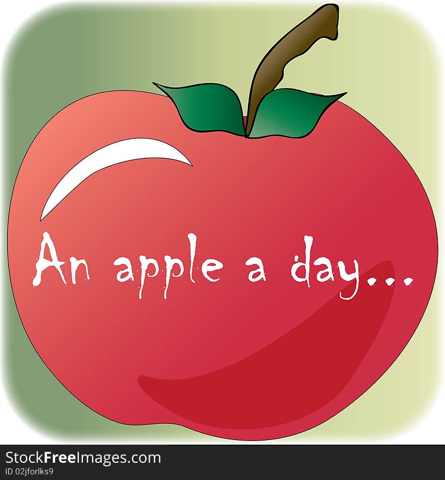 Red apple illustration with the message 'An apple a day...'. Red apple illustration with the message 'An apple a day...'