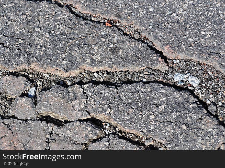 Cracked road surface in the parks