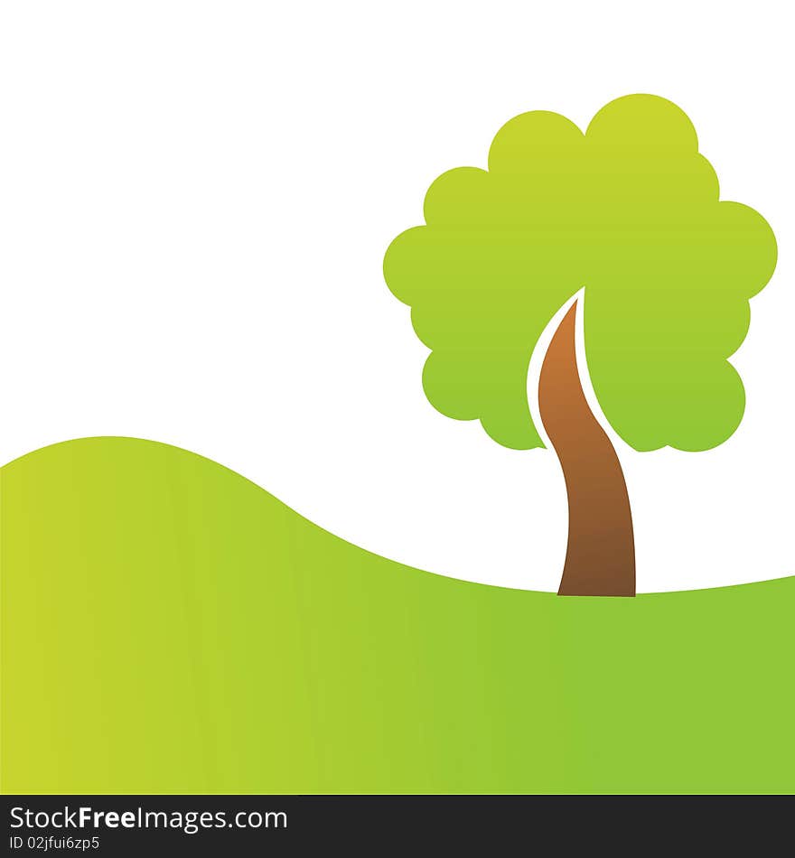 Green background with cute tree. Green background with cute tree