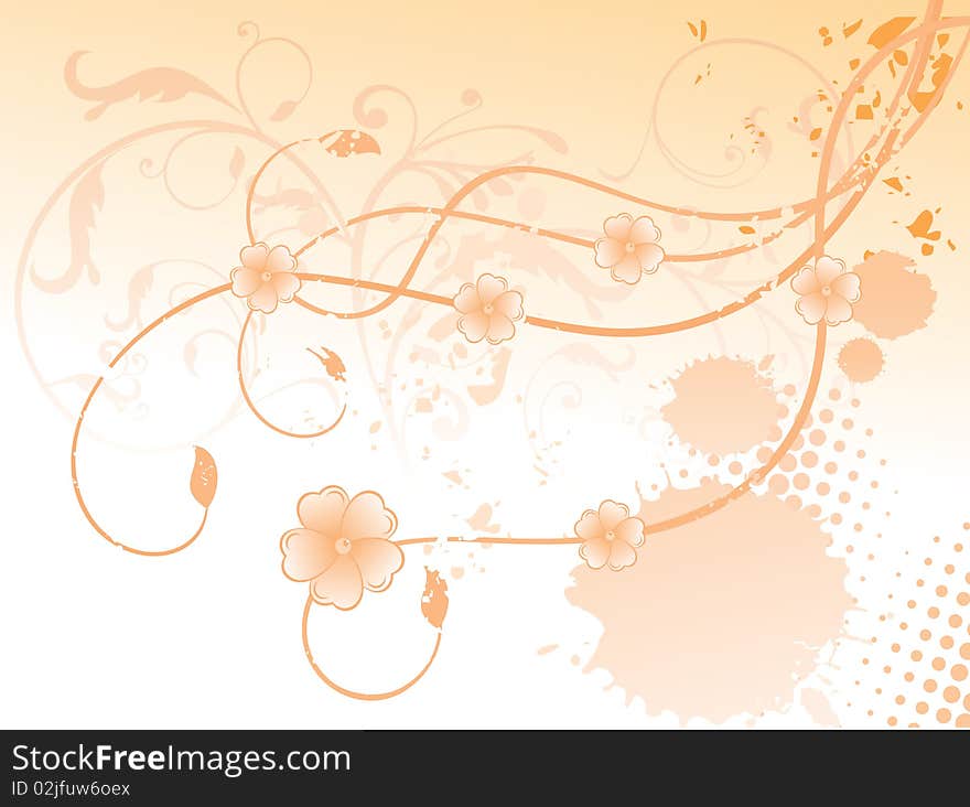 Abstract colorful orange floral background with grunge vector illustration