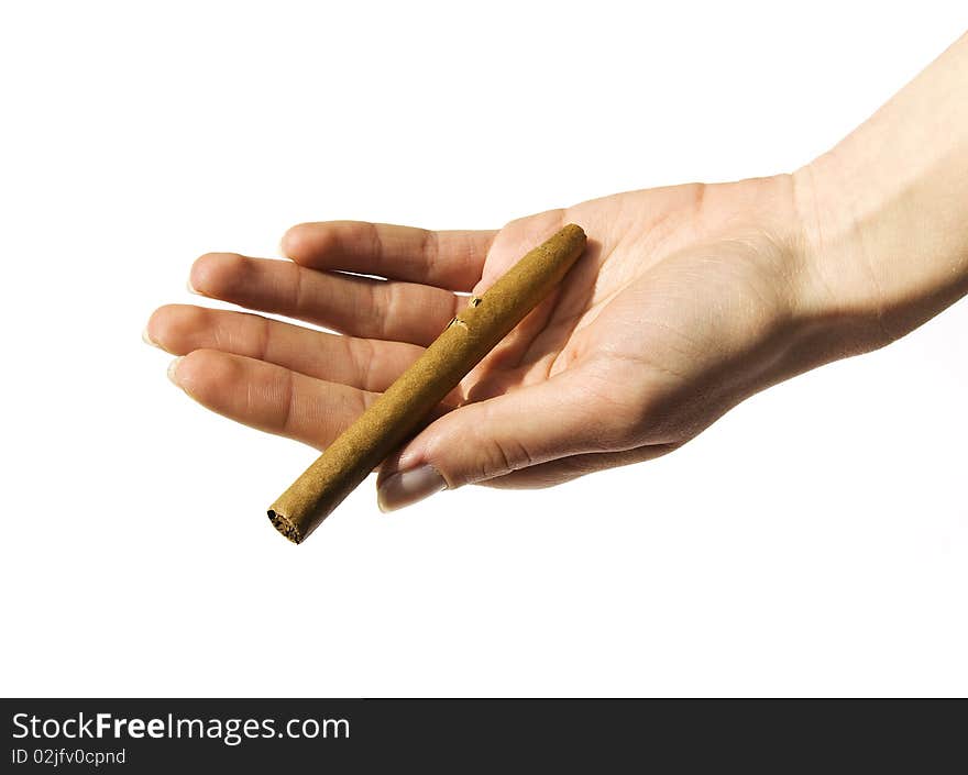 Female hand holding tobacco products. Female hand holding tobacco products