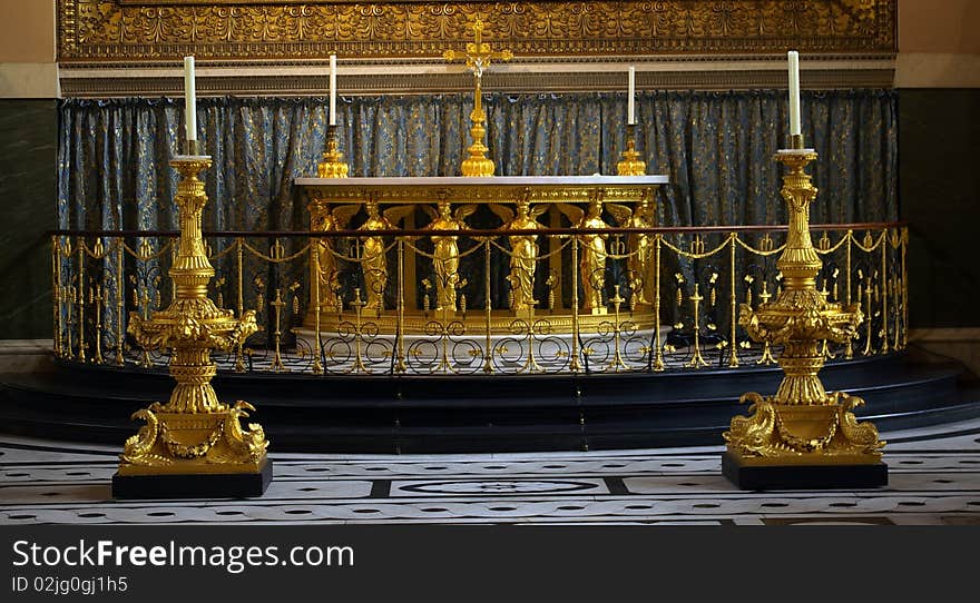 Altar and candlesticks in The Royal Chapel , Greenwich, London. Altar and candlesticks in The Royal Chapel , Greenwich, London.