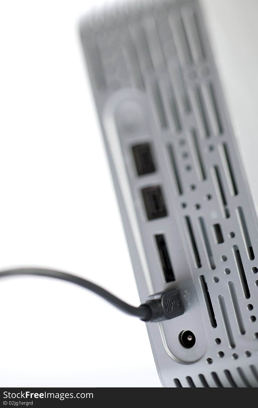 External Hard Drive that can be connected to the PC/Mac by USB or firewire, selective focus