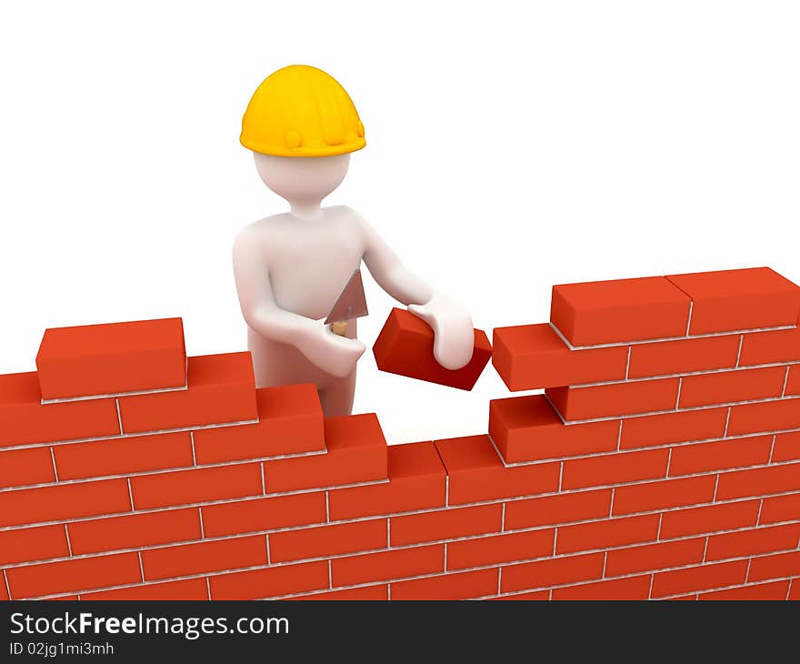 Brick wall with builder. 3d render