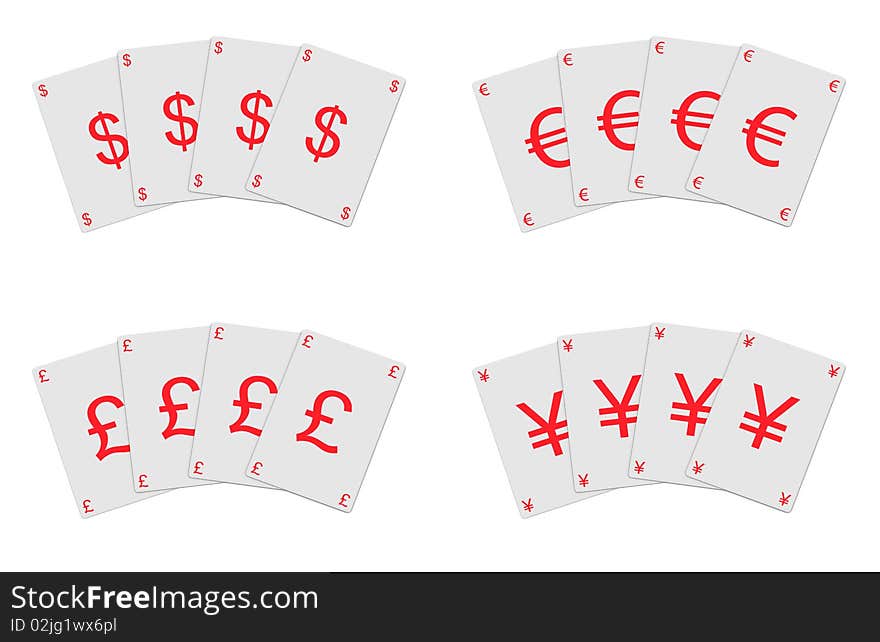 3D cards  with currency symbols. 3D cards  with currency symbols