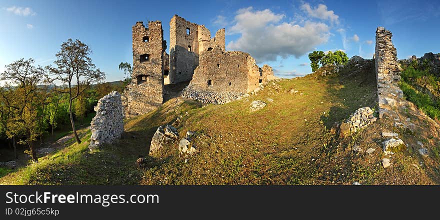 Ruin of the Castle Hrusov.
Panoramic view. Ruin of the Castle Hrusov.
Panoramic view