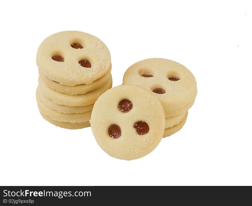 Double cookies with jam, isolated on the white background. Double cookies with jam, isolated on the white background