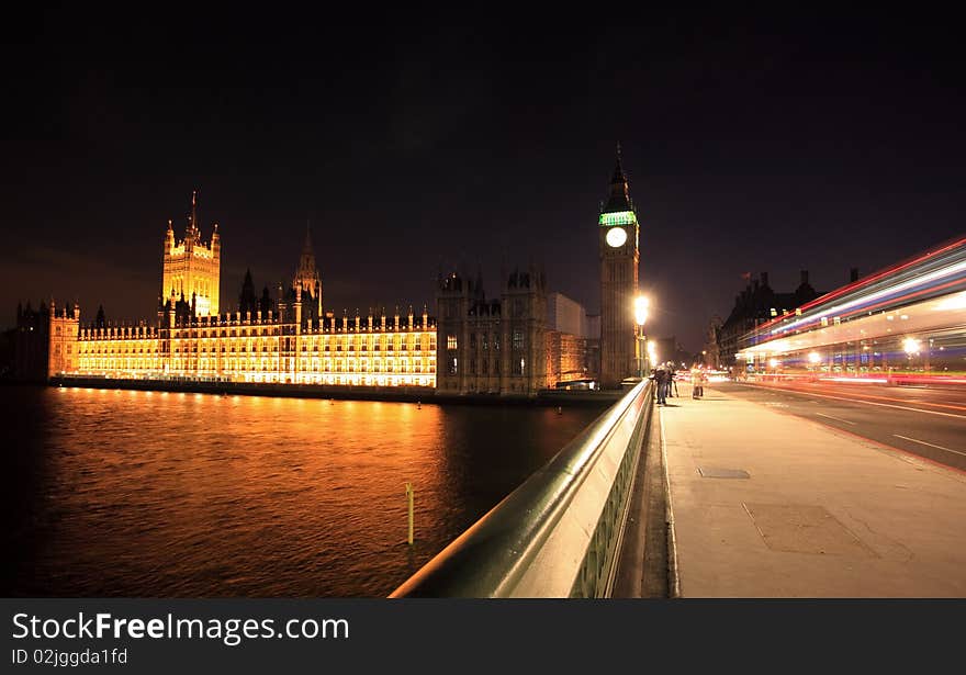 Big Ben and Westminster at night in London