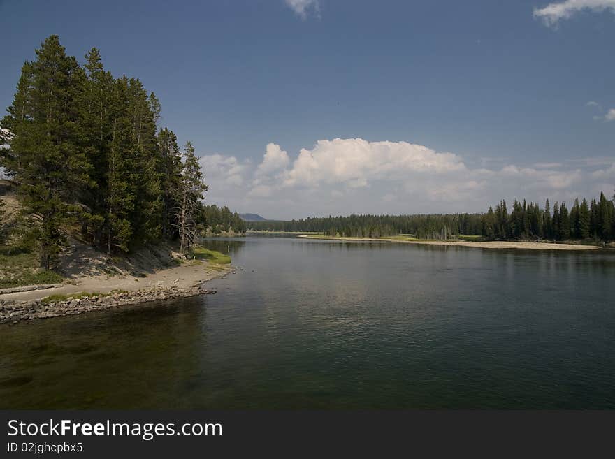 Large view of the Yellostone river in Wyoming close to the Yellowstone lake. Large view of the Yellostone river in Wyoming close to the Yellowstone lake