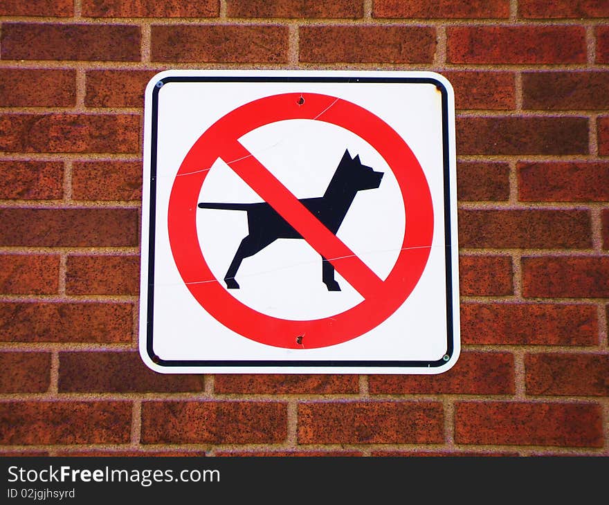 No dog allowed sign on a brick wall