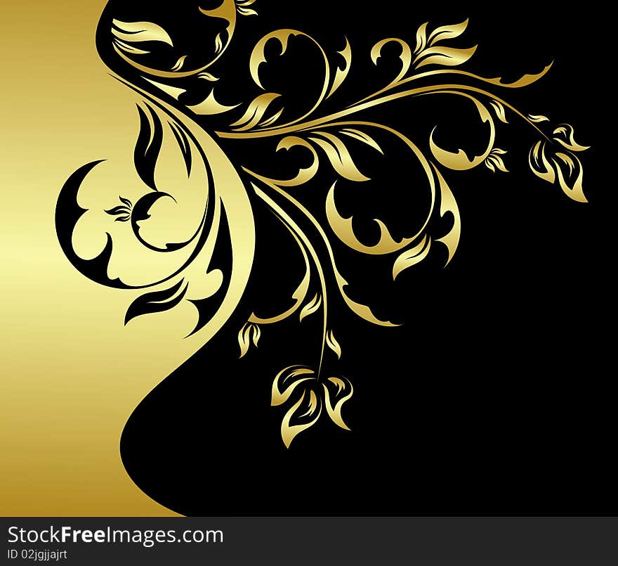 Gold floral card. 
vector illustration