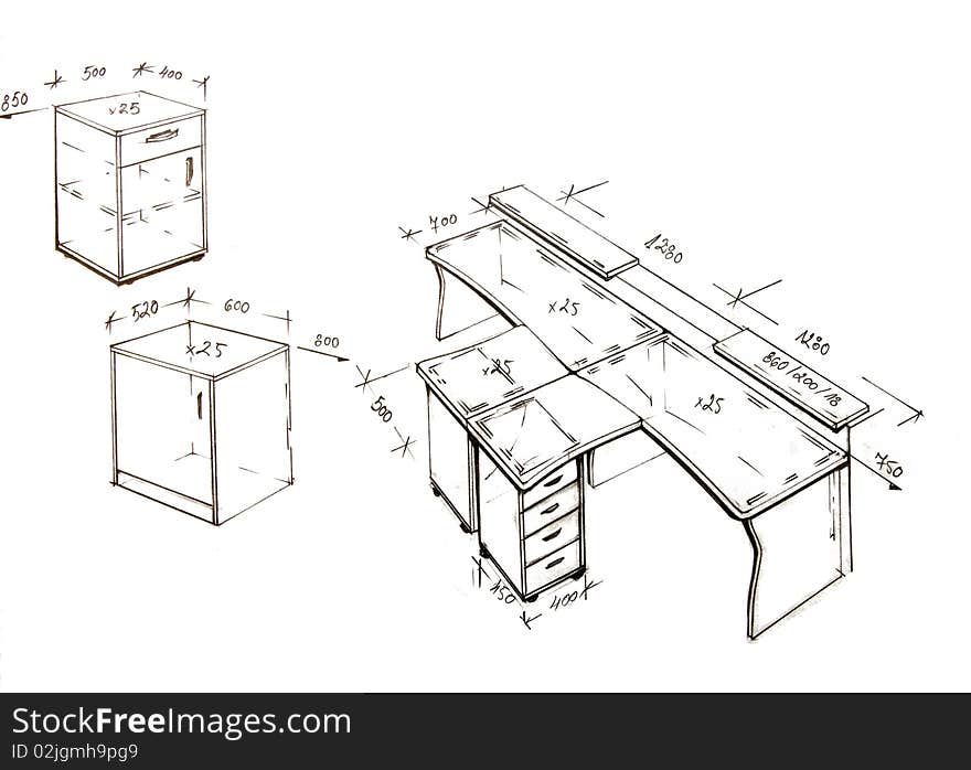 Hand drawn illustration of furniture isolated on white. Hand drawn illustration of furniture isolated on white.