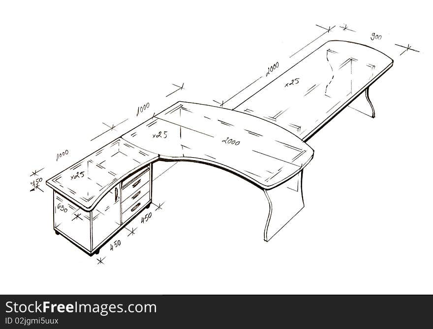 Modern Interior Design Freehand Drawing.