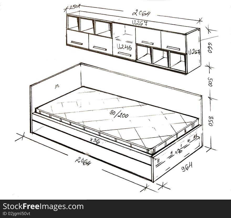 Hand drawn illustration of furniture isolated on white. Hand drawn illustration of furniture isolated on white.