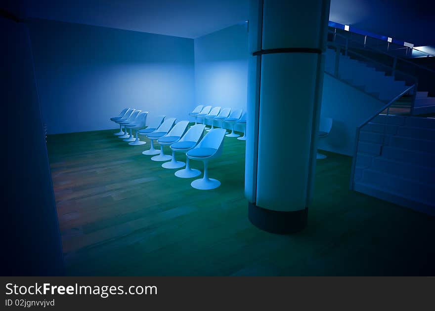 Hospital waiting room, conceptual architecture, clean space.