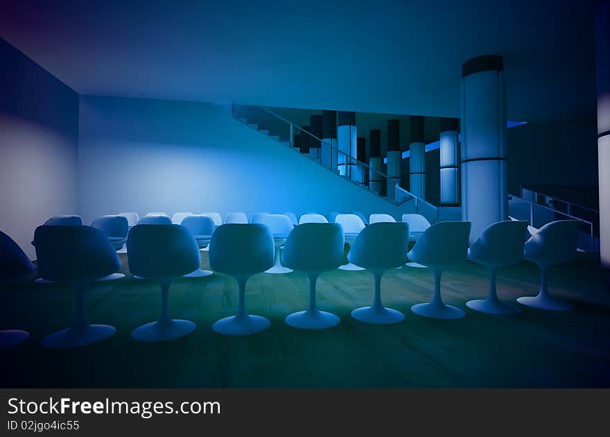 Hospital waiting room, conceptual architecture, clean space.