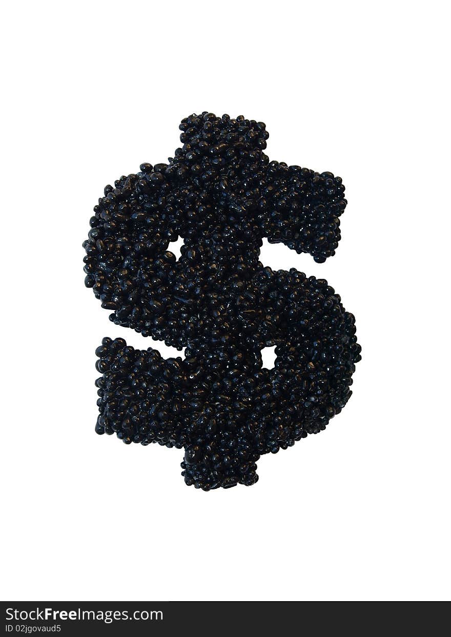 Dollar sign made of black caviar. Dollar sign made of black caviar