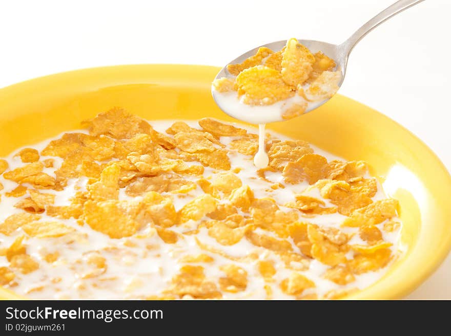 Corn flakes in a yellow pot