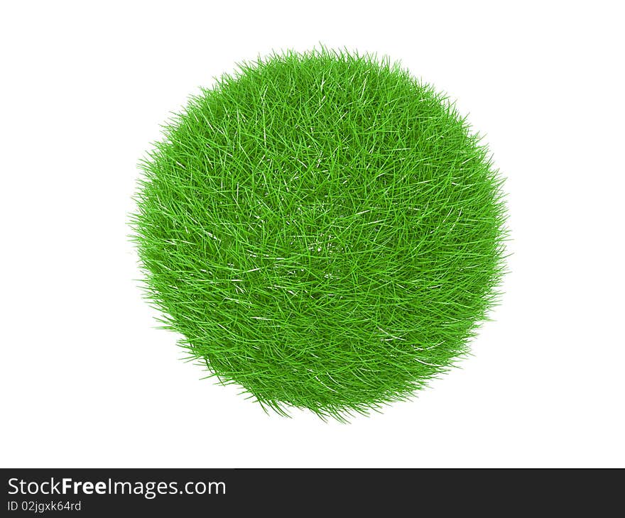 Three dimensional  of green grass ball, on a white background