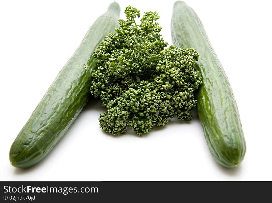 Fresh cucumber with parsley from the garden