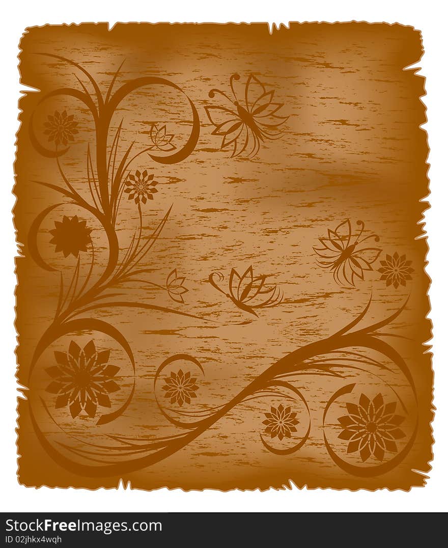 Vector illustration of an old paper with floral ornament