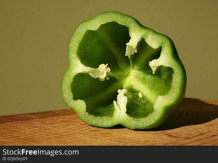 Sliced peppers on the board. Sliced peppers on the board