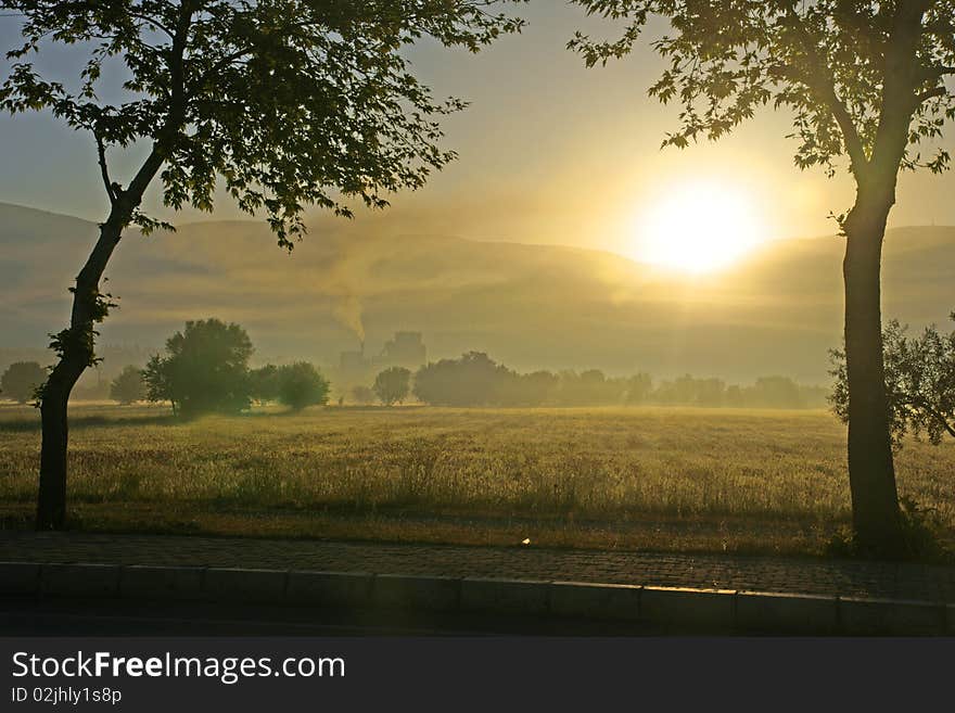 Morning of new day. Silence over a field. Morning of new day. Silence over a field.