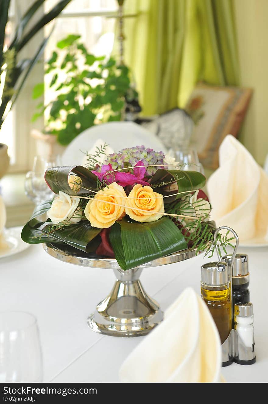 Original floral arrangement on the table