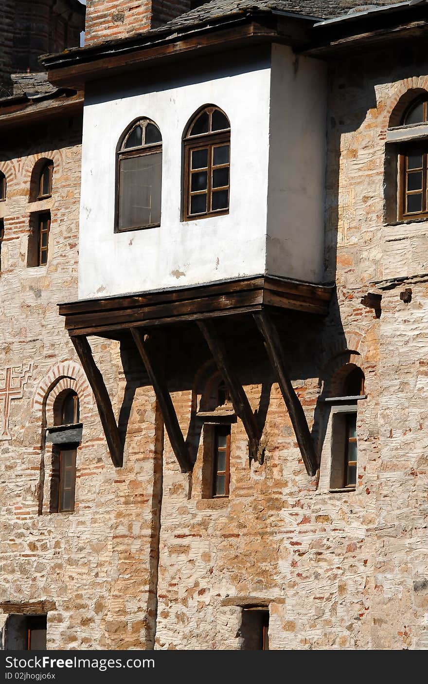 Serbian orthodox Monastery Hilandar, facade detail, Monks Republic Holy Mount Athos, Greece