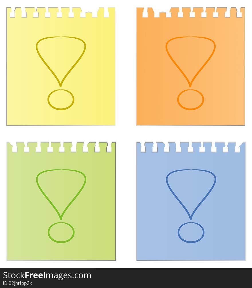 Exclamation marks on sheets of paper. Vector illustration