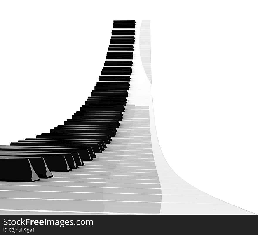 Rising piano keyboard isolated on white background