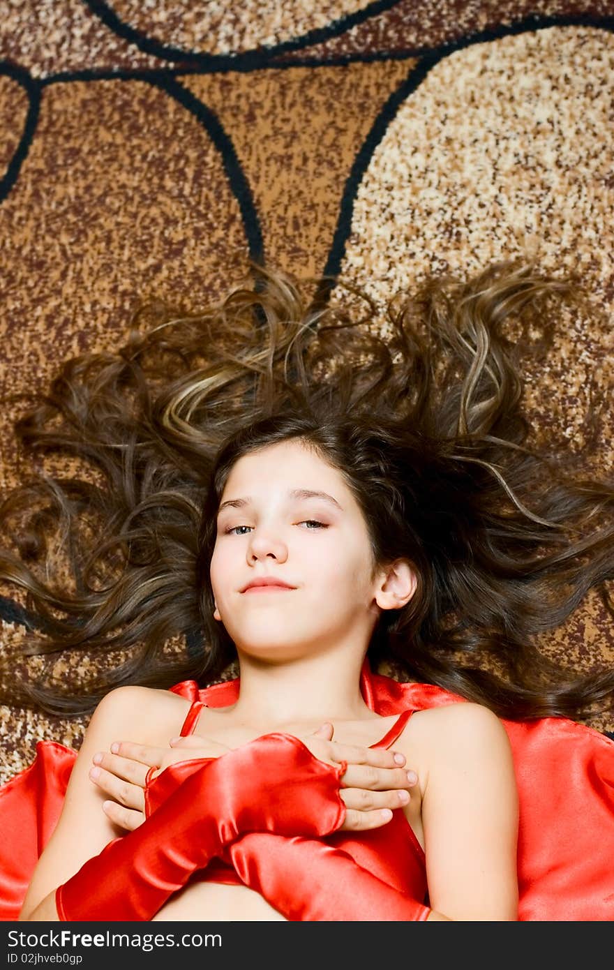 Portrait teen girl in red