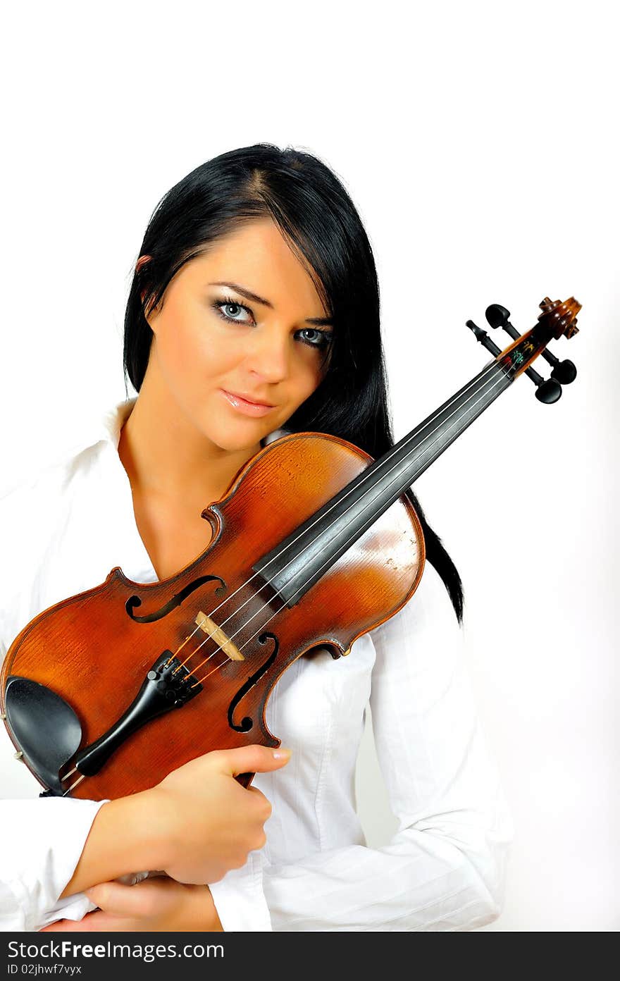 Young beautiful woman with violin. isolated on white background