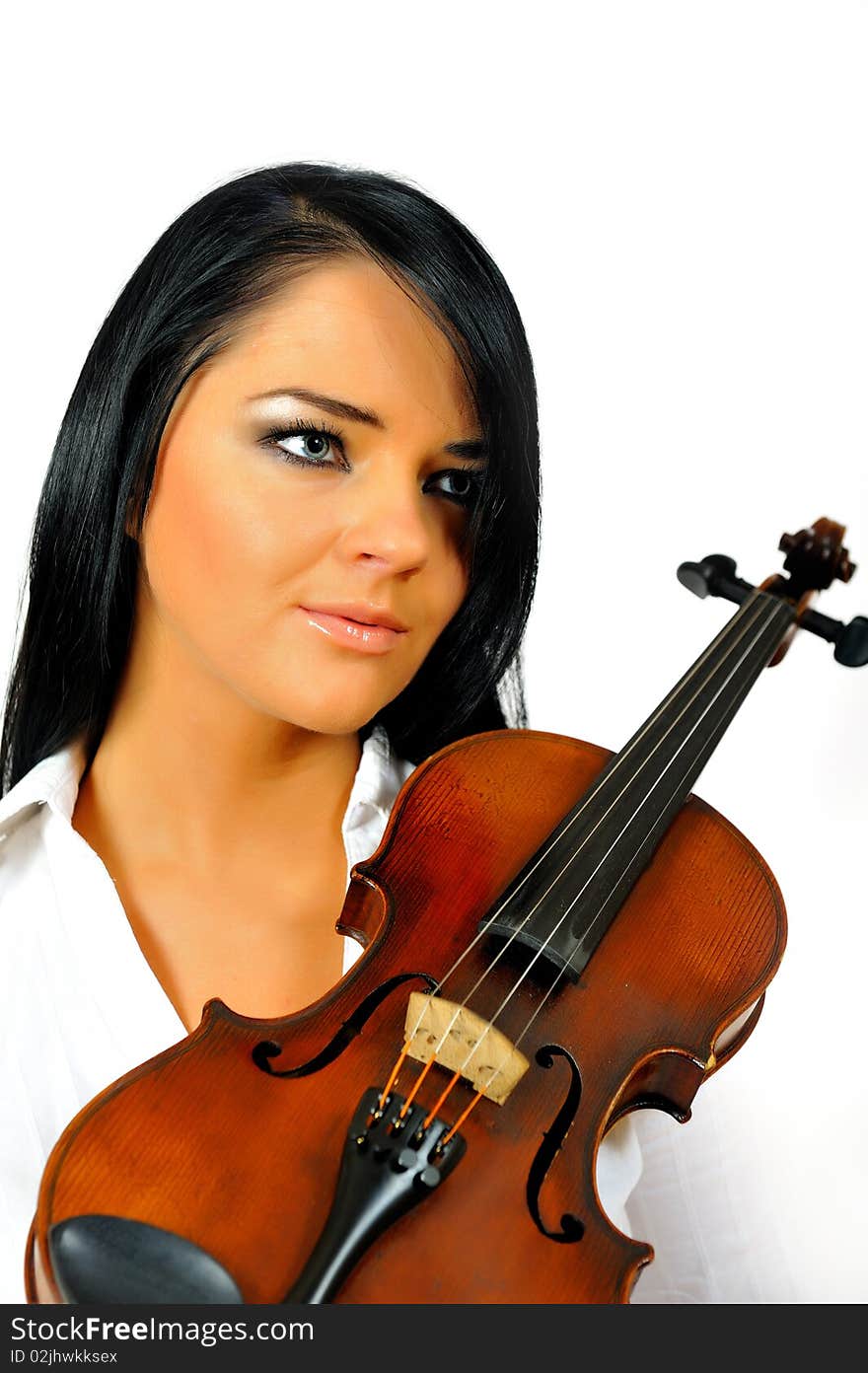 Young beautiful woman with violin. isolated on white background