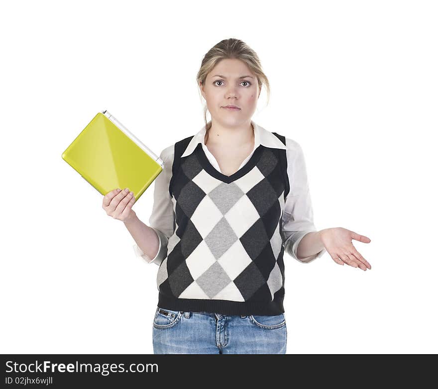 Girl with shocked expression with laptop PC