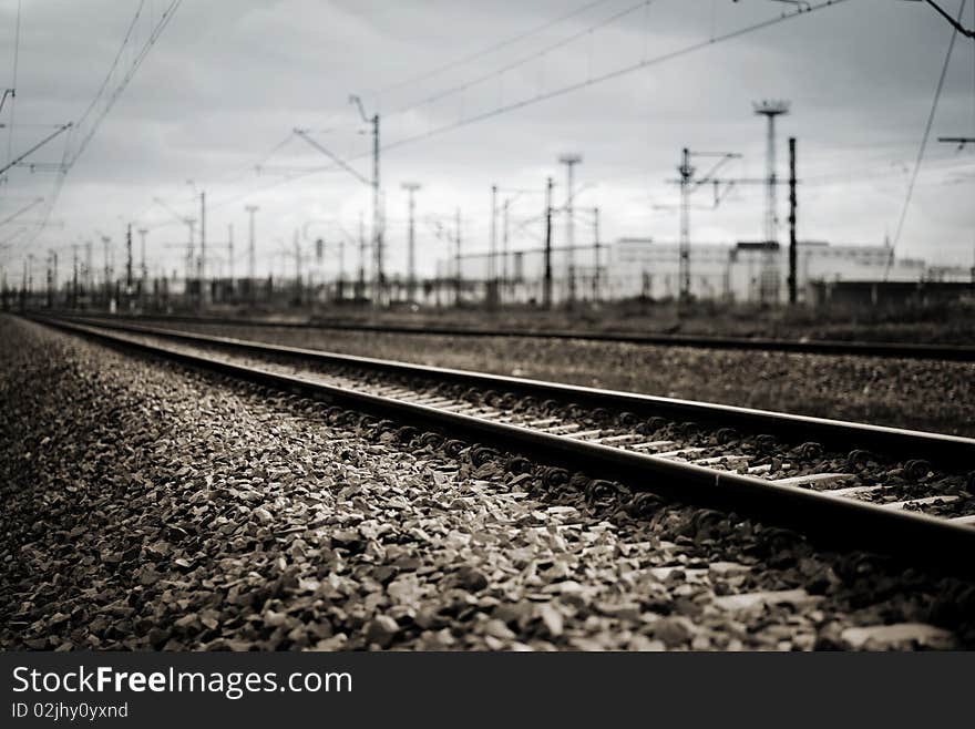 Railroad track with focus on track