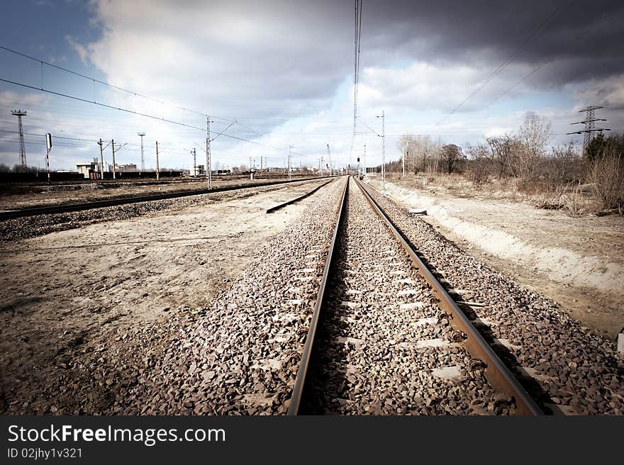 Railroad track with focus on track