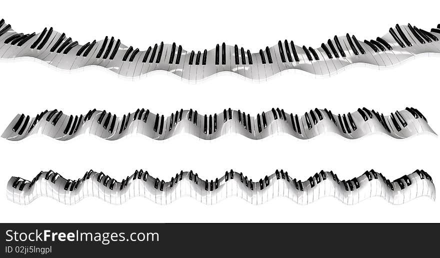 Wavy piano keyboard isolated on white background