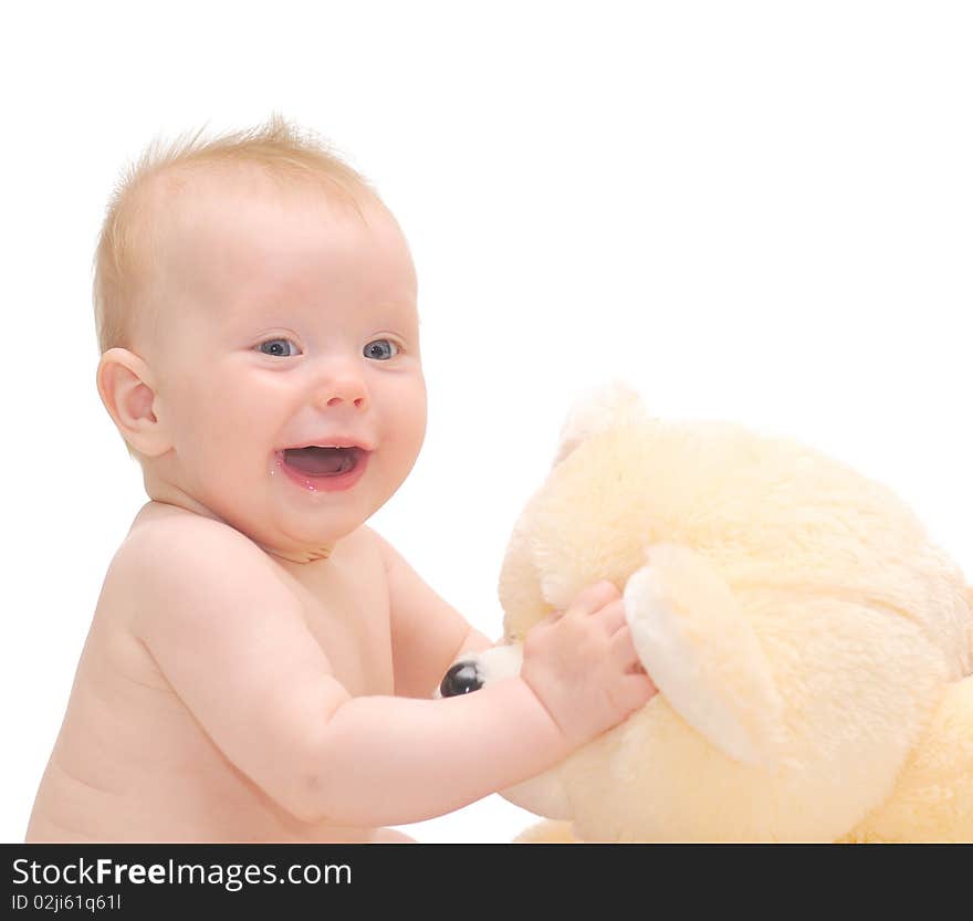 Hapy baby with teddy bear