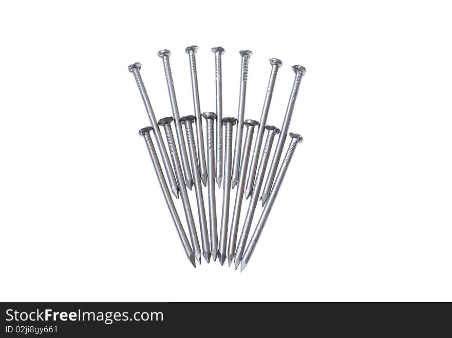 Figure made of steel nails. Isolated on white background