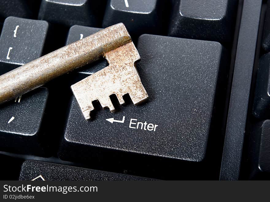 Old key with enter button on keyboard